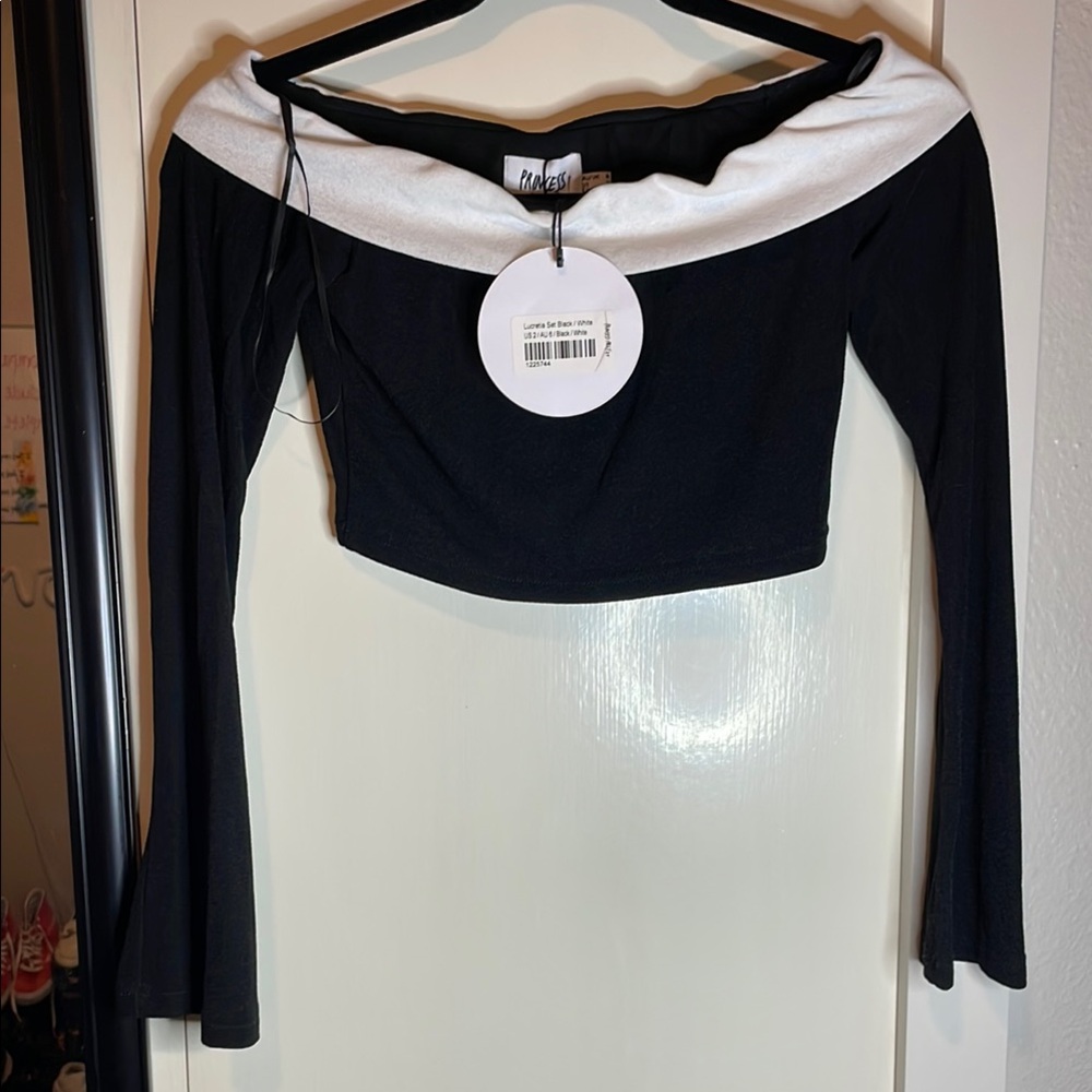 Princess Polly Black and White Off-Shoulder Top